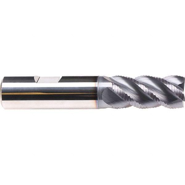 Emuge - 5/8" Diam, 1-1/4" LOC, 4 Flute Solid Carbide Roughing & Finishing End Mill - TiAlN Finish, 3-1/2" OAL, 5/8" Shank Diam, Weldon Shank, 45° Helix, Centercutting, Long Length - USA Tool & Supply