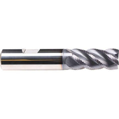 Emuge - 5/8" Diam, 1-1/4" LOC, 4 Flute Solid Carbide Roughing & Finishing End Mill - TiAlN Finish, 3-1/2" OAL, 5/8" Shank Diam, Weldon Shank, 45° Helix, Centercutting, Long Length - USA Tool & Supply