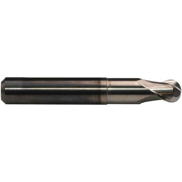 Emuge - 3/32" Diam, 1/8" LOC, 2 Flute Solid Carbide Ball End Mill - CrN Finish, Single End, 2-1/4" OAL, 1/4" Shank Diam, Ball Flute - USA Tool & Supply