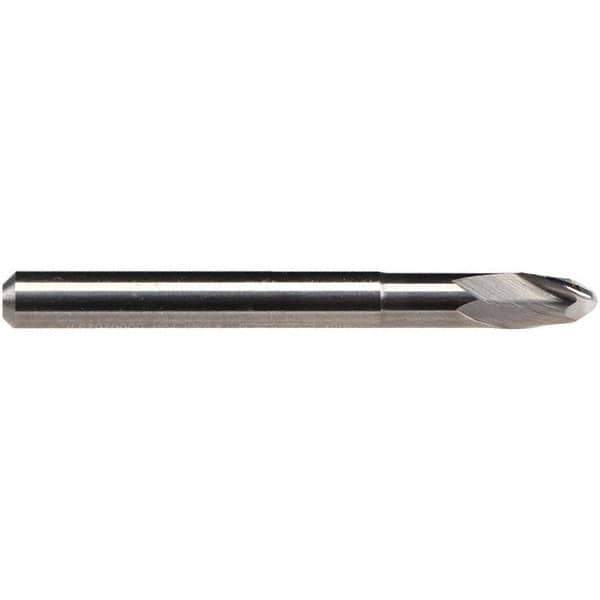 Emuge - 2mm Diam, 3mm LOC, 2 Flute Solid Carbide Ball End Mill - Uncoated, Single End, 57mm OAL, 6mm Shank Diam, Ball Flute - USA Tool & Supply