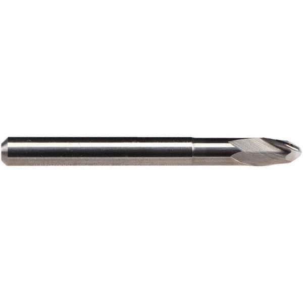 Emuge - 1mm Diam, 2mm LOC, 2 Flute Solid Carbide Ball End Mill - Uncoated, Single End, 57mm OAL, 6mm Shank Diam, Ball Flute - USA Tool & Supply