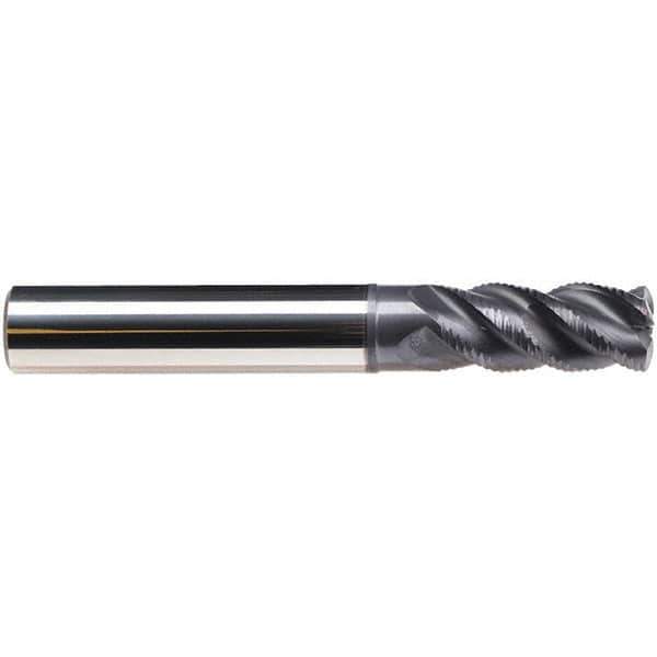 Emuge - 12mm Diam, 26mm LOC, 4 Flute Solid Carbide Roughing & Finishing End Mill - TiAlN Finish, 83mm OAL, 12mm Shank Diam, Cylindrical Shank, 45° Helix, Long Length - USA Tool & Supply