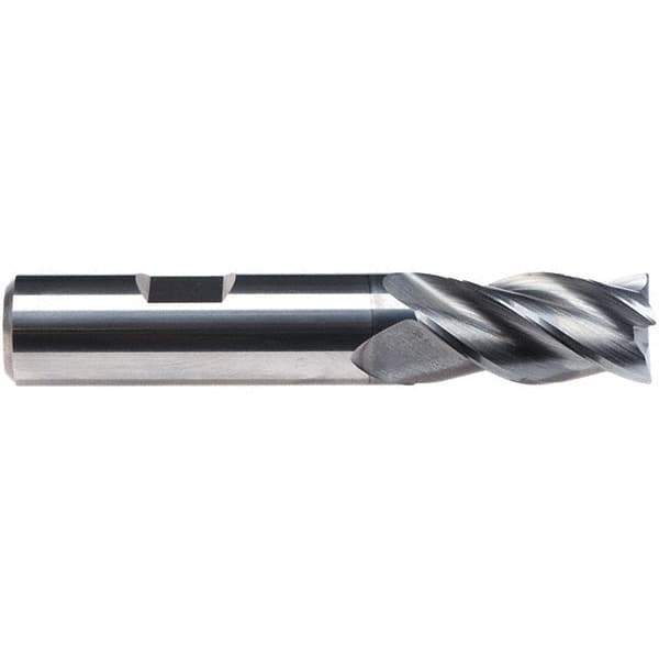 Emuge - 1/2" Diam, 1" LOC, 4 Flute Solid Carbide Roughing & Finishing End Mill - CrN Finish, 3" OAL, 1/2" Shank Diam, Weldon Shank, 38° Helix, Centercutting, Regular Length - USA Tool & Supply