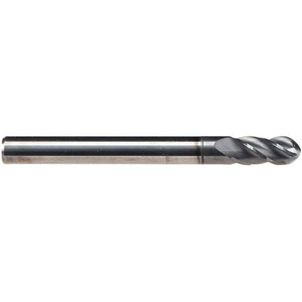 Emuge - 1/4" Diam, 3/4" LOC, 4 Flute Solid Carbide Ball End Mill - AlCr Finish, Single End, 2-1/2" OAL, 1/4" Shank Diam, Ball Flute - USA Tool & Supply