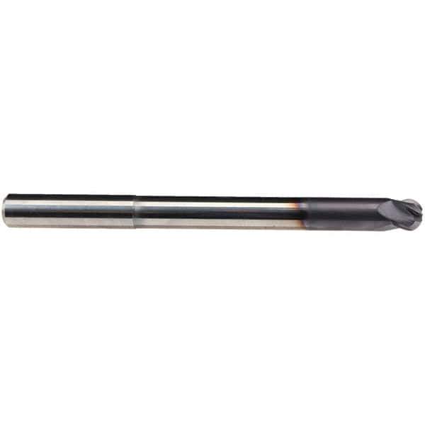 Emuge - 1/2" Diam, 3/8" LOC, 4 Flute Solid Carbide Ball End Mill - TiAlN Finish, Single End, 6" OAL, 1/2" Shank Diam, Ball Flute - USA Tool & Supply