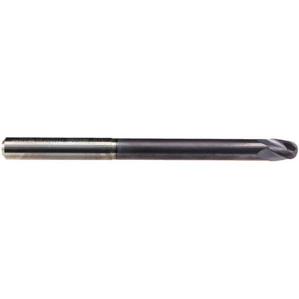 Emuge - 5/16" Diam, 9/32" LOC, 4 Flute Solid Carbide Ball End Mill - TiAlN Finish, Single End, 4" OAL, 5/16" Shank Diam, Ball Flute - USA Tool & Supply