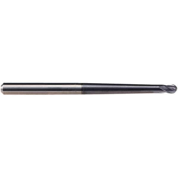 Emuge - 1/4" Diam, 1/4" LOC, 4 Flute Solid Carbide Ball End Mill - TiAlN Finish, Single End, 3-1/2" OAL, 1/4" Shank Diam, Ball Flute - USA Tool & Supply