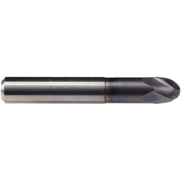 Emuge - 1/2" Diam, 3/8" LOC, 4 Flute Solid Carbide Ball End Mill - TiAlN Finish, Single End, 3-1/4" OAL, 1/2" Shank Diam, Ball Flute - USA Tool & Supply