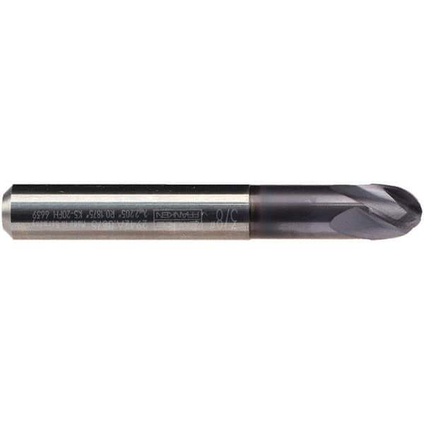 Emuge - 5/16" Diam, 9/32" LOC, 4 Flute Solid Carbide Ball End Mill - TiAlN Finish, Single End, 2-1/2" OAL, 5/16" Shank Diam, Ball Flute - USA Tool & Supply