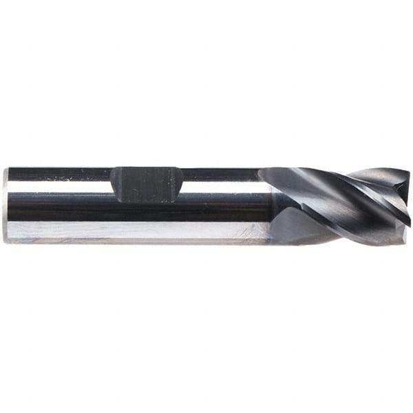 Emuge - 1/2" Diam, 5/8" LOC, 4 Flute Solid Carbide Roughing & Finishing End Mill - CrN Finish, 2-1/2" OAL, 1/2" Shank Diam, Weldon Shank, 38° Helix, Centercutting, Stub Length - USA Tool & Supply