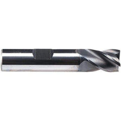 Emuge - 1/2" Diam, 5/8" LOC, 4 Flute Solid Carbide Roughing & Finishing End Mill - CrN Finish, 2-1/2" OAL, 1/2" Shank Diam, Weldon Shank, 38° Helix, Centercutting, Stub Length - USA Tool & Supply