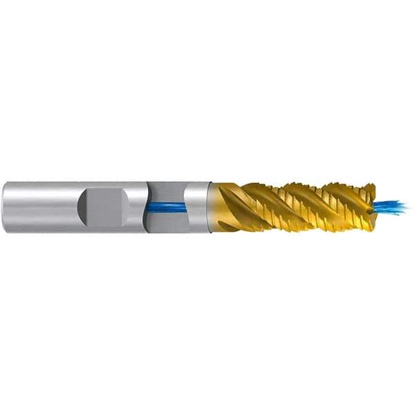 Emuge - 16mm Diam, Fine Pitch, 32mm LOC, 4 Flute Solid Carbide 3mm Corner Radius Roughing End Mill - TiN/TiAlN Finish, 92mm OAL, 16mm Shank Diam, Single End, Extended Reach, 45° Helix - USA Tool & Supply