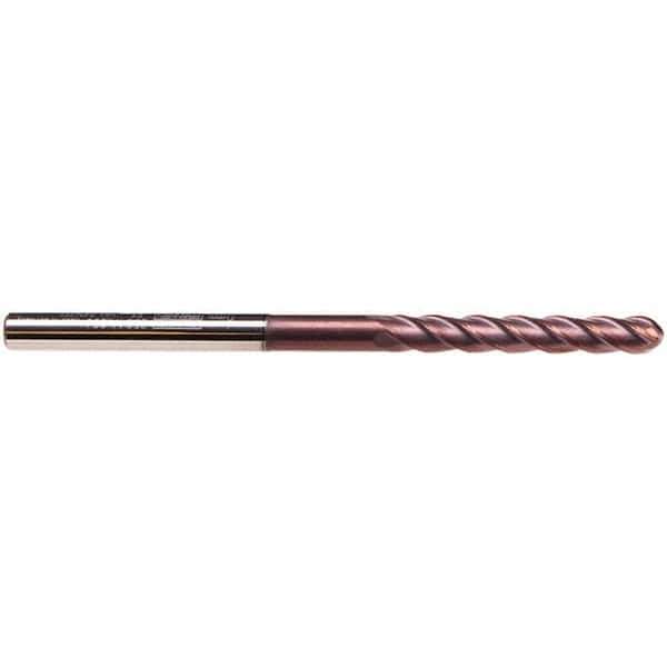 Emuge - 6mm Diam, 40mm LOC, 4 Flute Solid Carbide Ball End Mill - TiAlN Finish, Single End, 100mm OAL, 6mm Shank Diam, Ball Flute - USA Tool & Supply