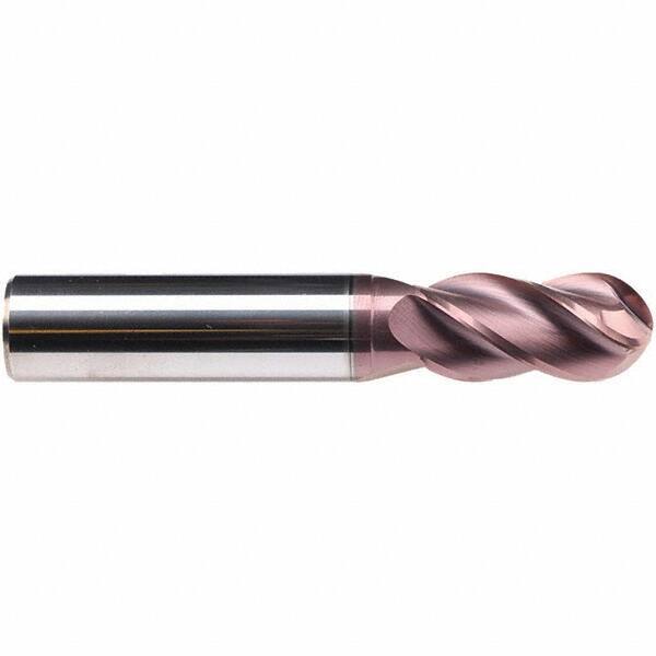 Emuge - 16mm Diam, 32mm LOC, 4 Flute Solid Carbide Ball End Mill - TiAlN Finish, Single End, 92mm OAL, 16mm Shank Diam, Ball Flute - USA Tool & Supply