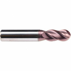 Emuge - 16mm Diam, 32mm LOC, 4 Flute Solid Carbide Ball End Mill - TiAlN Finish, Single End, 92mm OAL, 16mm Shank Diam, Ball Flute - USA Tool & Supply