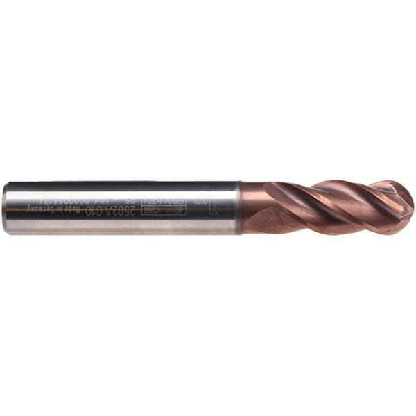 Emuge - 10mm Diam, 22mm LOC, 4 Flute Solid Carbide Ball End Mill - TiAlN Finish, Single End, 72mm OAL, 10mm Shank Diam, Ball Flute - USA Tool & Supply