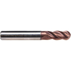Emuge - 10mm Diam, 22mm LOC, 4 Flute Solid Carbide Ball End Mill - TiAlN Finish, Single End, 72mm OAL, 10mm Shank Diam, Ball Flute - USA Tool & Supply