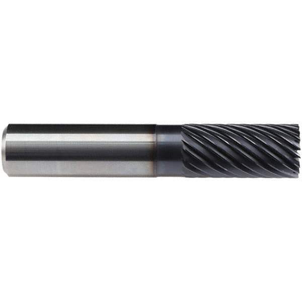 Emuge - 16mm Diam, 32mm LOC, 16 Flute Solid Carbide Roughing & Finishing End Mill - TiAlN Finish, 92mm OAL, 16mm Shank Diam, Cylindrical Shank, 40° Helix, Long Length - USA Tool & Supply