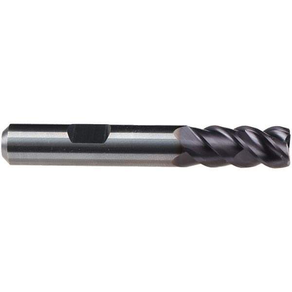 Emuge - 4mm Diam, 11mm LOC, 4 Flute Solid Carbide Roughing & Finishing End Mill - TiAlN Finish, 57mm OAL, 6mm Shank Diam, Weldon Shank, 50° Helix, Centercutting, Long Length - USA Tool & Supply