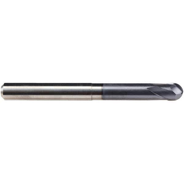 Emuge - 8mm Diam, 7mm LOC, 2 Flute Solid Carbide Ball End Mill - TiAlN Finish, Single End, 90mm OAL, 8mm Shank Diam, Ball Flute - USA Tool & Supply