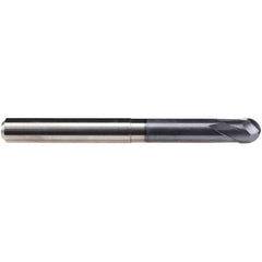 Emuge - 8mm Diam, 7mm LOC, 2 Flute Solid Carbide Ball End Mill - TiAlN Finish, Single End, 90mm OAL, 8mm Shank Diam, Ball Flute - USA Tool & Supply