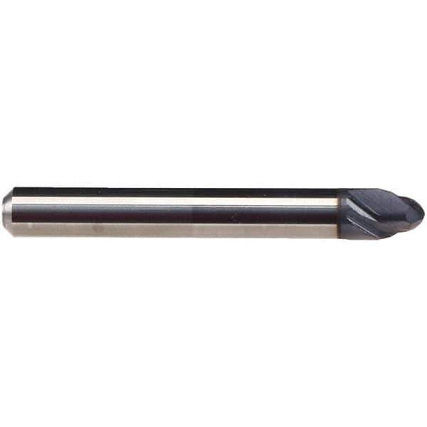 Emuge - 3/32" Diam, 1/16" LOC, 2 Flute Solid Carbide Ball End Mill - TiAlN Finish, Single End, 2" OAL, 1/4" Shank Diam, Ball Flute - USA Tool & Supply