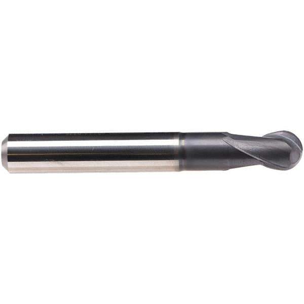 Emuge - 8mm Diam, 7mm LOC, 2 Flute Solid Carbide Ball End Mill - TiAlN Finish, Single End, 63mm OAL, 8mm Shank Diam, Ball Flute - USA Tool & Supply