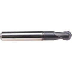 Emuge - 3/32" Diam, 1/8" LOC, 2 Flute Solid Carbide Ball End Mill - TiAlN Finish, Single End, 2" OAL, 1/4" Shank Diam, Ball Flute - USA Tool & Supply