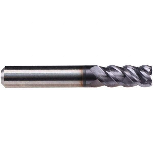 Emuge - 3/16" Diam, 3/8" LOC, 4 Flute Solid Carbide Roughing & Finishing End Mill - TiAlN Finish, 2" OAL, 1/4" Shank Diam, Cylindrical Shank, 50° Helix, Centercutting, Long Length - USA Tool & Supply