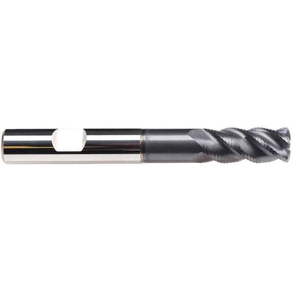 Emuge - 12mm Diam, 26mm LOC, 4 Flute Solid Carbide Roughing & Finishing End Mill - TiAlN Finish, 93mm OAL, 12mm Shank Diam, Weldon Shank, 45° Helix, Extra Long Length - USA Tool & Supply