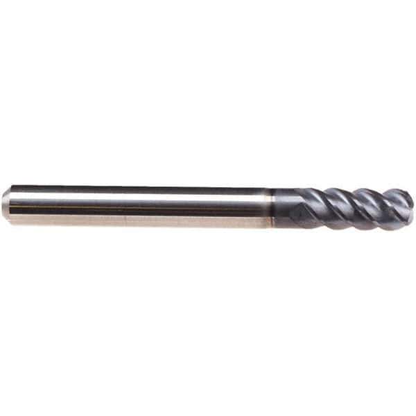 Emuge - 4mm Diam, 26mm LOC, 4 Flute Solid Carbide Roughing & Finishing End Mill - TiAlN Finish, 83mm OAL, 12mm Shank Diam, Cylindrical Shank, 50° Helix, Long Length - USA Tool & Supply