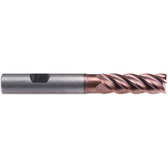 Emuge - 16mm Diam, 48mm LOC, 5 Flute Solid Carbide Roughing & Finishing End Mill - TiAlN Finish, 112mm OAL, 16mm Shank Diam, Weldon Shank, 42° Helix, Centercutting, Extra Long Length - USA Tool & Supply