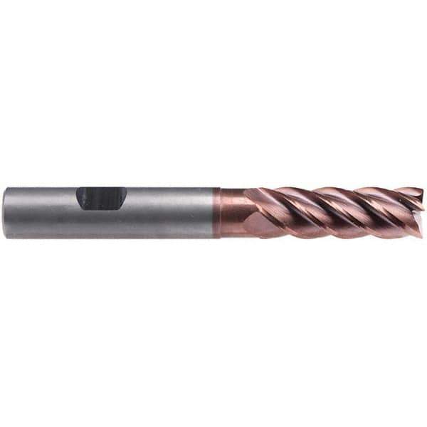 Emuge - 12mm Diam, 36mm LOC, 5 Flute Solid Carbide Roughing & Finishing End Mill - TiAlN Finish, 93mm OAL, 12mm Shank Diam, Weldon Shank, 42° Helix, Centercutting, Extra Long Length - USA Tool & Supply