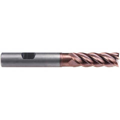 Emuge - 12mm Diam, 36mm LOC, 5 Flute Solid Carbide Roughing & Finishing End Mill - TiAlN Finish, 93mm OAL, 12mm Shank Diam, Weldon Shank, 42° Helix, Centercutting, Extra Long Length - USA Tool & Supply