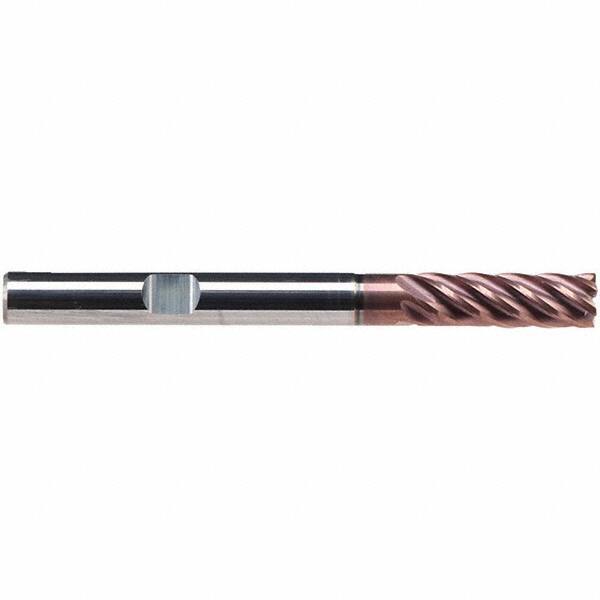 Emuge - 6mm Diam, 18mm LOC, 6 Flute Solid Carbide Roughing & Finishing End Mill - TiAlN Finish, 62mm OAL, 6mm Shank Diam, Weldon Shank, 38° Helix, Extra Long Length - USA Tool & Supply