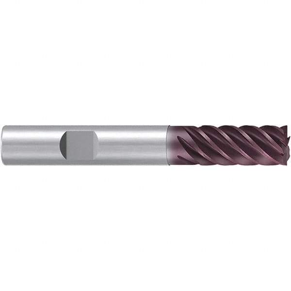 Emuge - 8mm Diam, 19mm LOC, 6 Flute Solid Carbide Roughing & Finishing End Mill - TiAlN Finish, 63mm OAL, 8mm Shank Diam, Weldon Shank, 38° Helix, Long Length - USA Tool & Supply