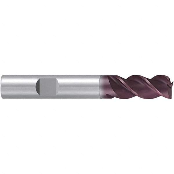Emuge - 10mm Diam, 19mm LOC, 3 Flute Solid Carbide Roughing & Finishing End Mill - TiAlN Finish, 72mm OAL, 10mm Shank Diam, Weldon Shank, 38° Helix, Centercutting, Long Length - USA Tool & Supply
