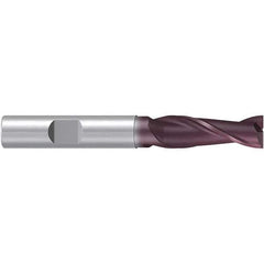 Emuge - 6mm Diam, 18mm LOC, 2 Flute Solid Carbide Roughing & Finishing End Mill - TiAlN Finish, 62mm OAL, 6mm Shank Diam, Weldon Shank, 38° Helix, Centercutting, Extra Long Length - USA Tool & Supply