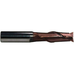 Emuge - 8mm Diam, 24mm LOC, 2 Flute Solid Carbide Roughing & Finishing End Mill - TiAlN Finish, 68mm OAL, 8mm Shank Diam, Cylindrical Shank, 38° Helix, Centercutting, Extra Long Length - USA Tool & Supply