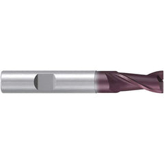 Emuge - 8mm Diam, 16mm LOC, 2 Flute Solid Carbide Roughing & Finishing End Mill - TiAlN Finish, 63mm OAL, 8mm Shank Diam, Weldon Shank, 38° Helix, Centercutting, Long Length - USA Tool & Supply