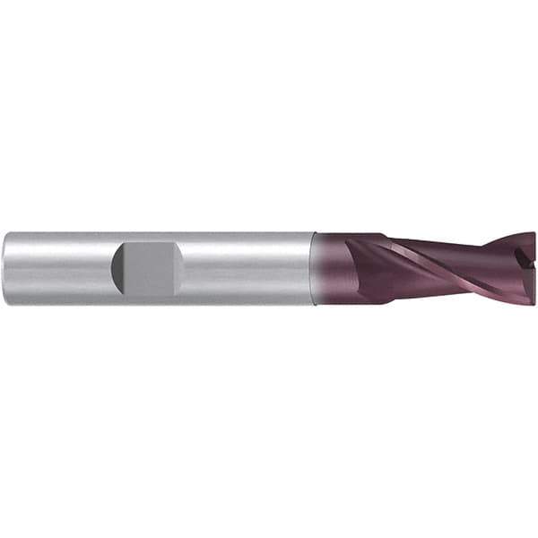 Emuge - 16mm Diam, 26mm LOC, 2 Flute Solid Carbide Roughing & Finishing End Mill - TiAlN Finish, 92mm OAL, 16mm Shank Diam, Weldon Shank, 38° Helix, Centercutting, Long Length - USA Tool & Supply