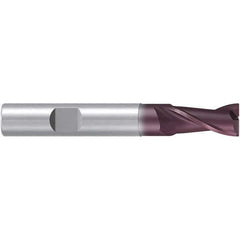 Emuge - 10mm Diam, 19mm LOC, 2 Flute Solid Carbide Roughing & Finishing End Mill - TiAlN Finish, 72mm OAL, 10mm Shank Diam, Weldon Shank, 38° Helix, Centercutting, Long Length - USA Tool & Supply