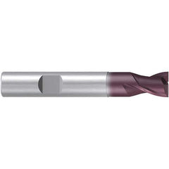 Emuge - 6mm Diam, 7mm LOC, 2 Flute Solid Carbide Roughing & Finishing End Mill - TiAlN Finish, 54mm OAL, 6mm Shank Diam, Weldon Shank, 38° Helix, Centercutting, Stub Length - USA Tool & Supply