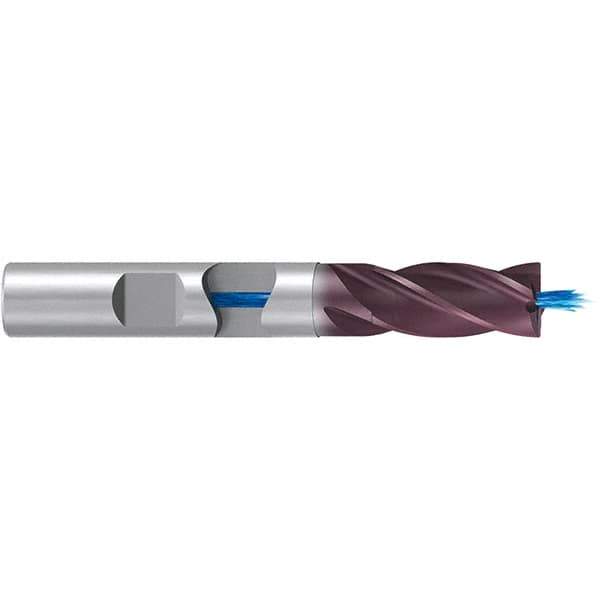Emuge - 5mm Diam, 13mm LOC, 4 Flute Solid Carbide Roughing & Finishing End Mill - TiAlN Finish, 57mm OAL, 6mm Shank Diam, Weldon Shank, 38° Helix, Long Length - USA Tool & Supply