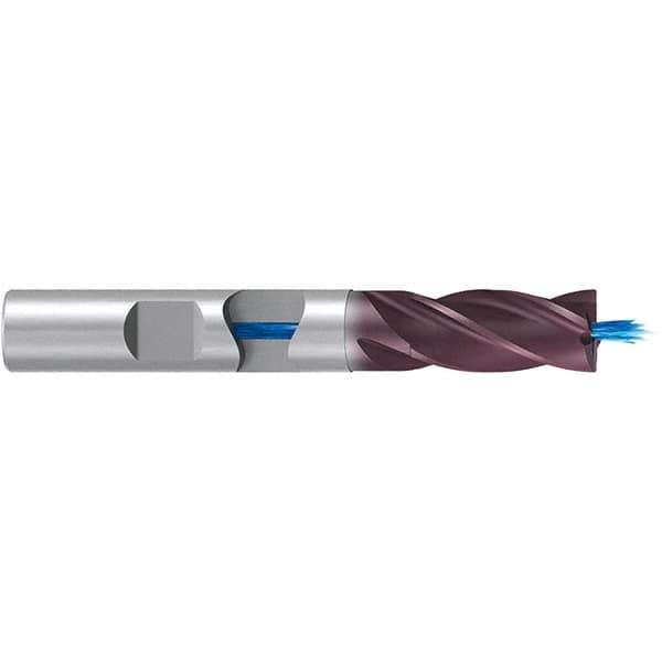 Emuge - 8mm Diam, 19mm LOC, 4 Flute Solid Carbide Roughing & Finishing End Mill - TiAlN Finish, 63mm OAL, 8mm Shank Diam, Weldon Shank, 38° Helix, Long Length - USA Tool & Supply