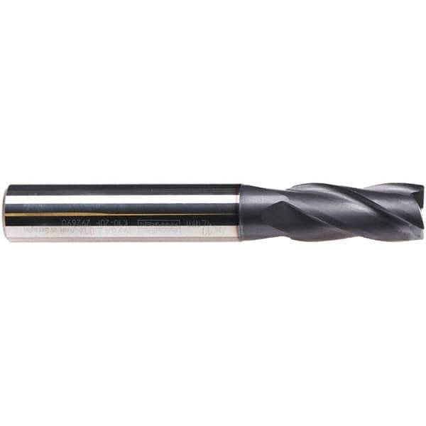 Emuge - 10mm Diam, 22mm LOC, 4 Flute Solid Carbide Roughing & Finishing End Mill - TiAlN Finish, 72mm OAL, 10mm Shank Diam, Cylindrical Shank, 38° Helix, Long Length - USA Tool & Supply