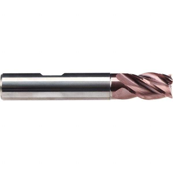 Emuge - 5/16" Diam, 1/2" LOC, 4 Flute Solid Carbide Roughing & Finishing End Mill - TiAlN Finish, 2-1/4" OAL, 5/16" Shank Diam, Weldon Shank, 38° Helix, Centercutting, Stub Length - USA Tool & Supply