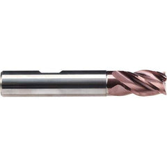 Emuge - 3/8" Diam, 17/32" LOC, 4 Flute Solid Carbide Roughing & Finishing End Mill - TiAlN Finish, 2-1/2" OAL, 3/8" Shank Diam, Weldon Shank, 38° Helix, Centercutting, Stub Length - USA Tool & Supply