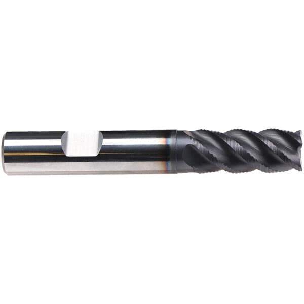Emuge - 5/16" Diam, 3/4" LOC, 4 Flute Solid Carbide Roughing & Finishing End Mill - TiAlN Finish, 2-1/2" OAL, 3/8" Shank Diam, Weldon Shank, 45° Helix, Centercutting, Long Length - USA Tool & Supply