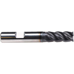 Emuge - 5/16" Diam, 3/4" LOC, 4 Flute Solid Carbide Roughing & Finishing End Mill - TiAlN Finish, 2-1/2" OAL, 3/8" Shank Diam, Weldon Shank, 45° Helix, Centercutting, Long Length - USA Tool & Supply